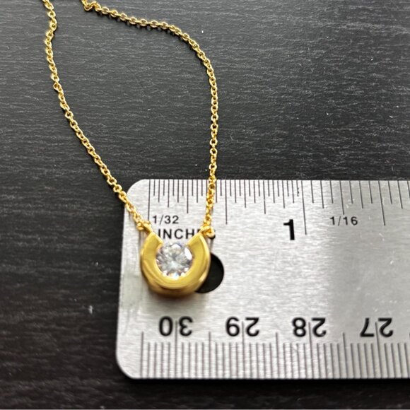Gold-Tone Crescent Pendant Necklace With Clear Crystal Accent Adjustable Chain 1 - Picture 5 of 6